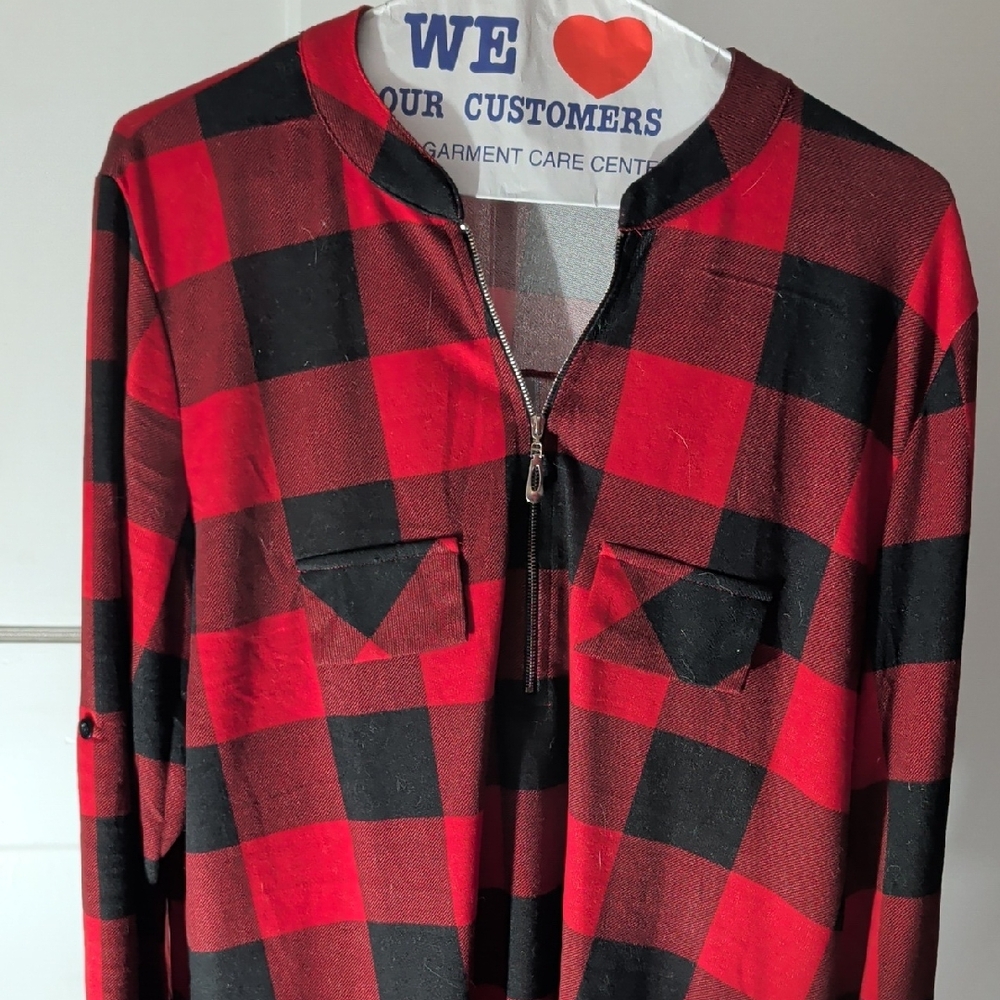 Plaid Red and Black Women's Top